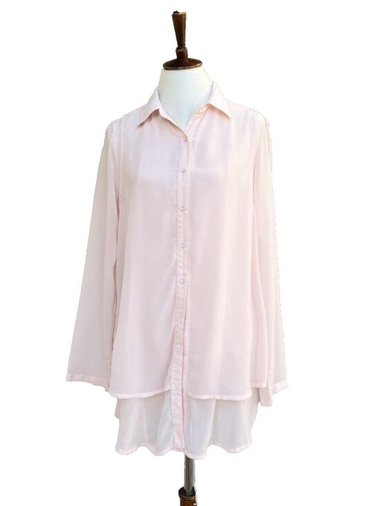 Miillo Tops - Pink Button Down Tunic Blouse Long Sleeve Size L NWOT
